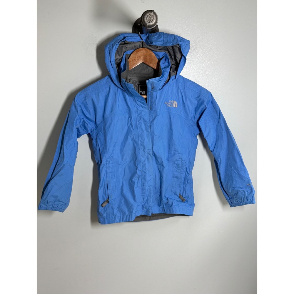 The North Face HyVent Rain Jacket Girls Small Blue Hooded Waterproof Shell Coat